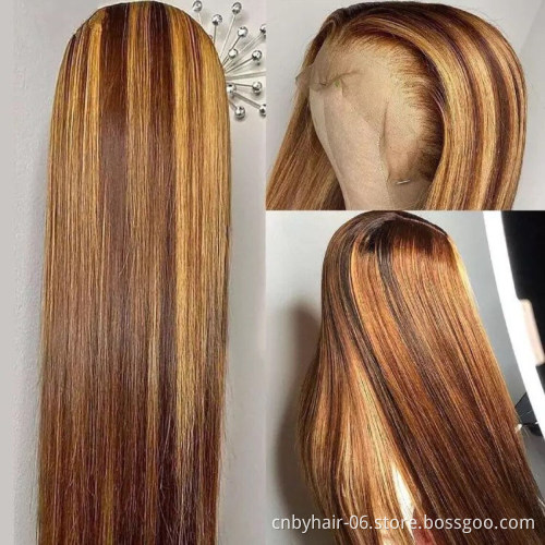 13X4 Lace Front Wig Straight Honey Blonde Brazilian Remy Highlight Ombre Lace Front Human Hair Wigs For Women Bleach Knots